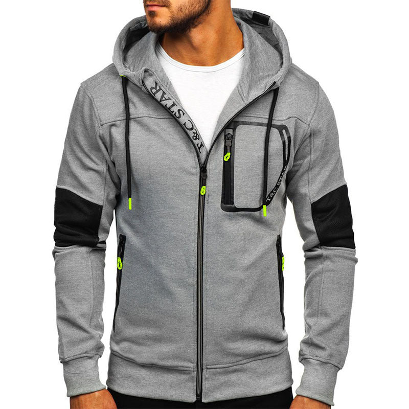 Men's Hooded Stitching Sweater  Cardigan Jacket