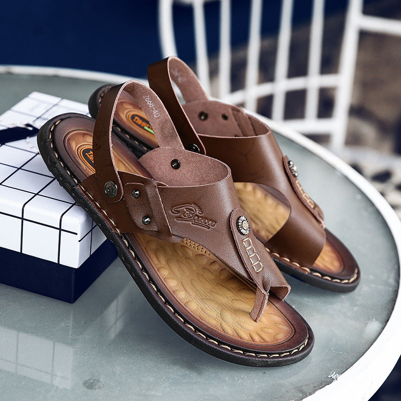 Men's two-toed leather plus-size sandals