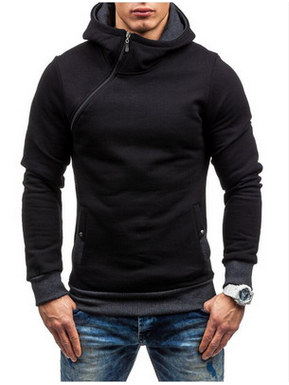 Oblique Zipper Solid Color Hoodies Men