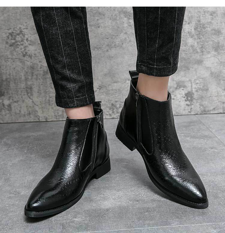 Large Size Men's British Pointed Leather Boots Autumn And Winter Men's British Working Wear High-top