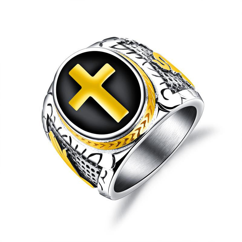 Metrosexual men's ring finger cross personality retro titanium ring
