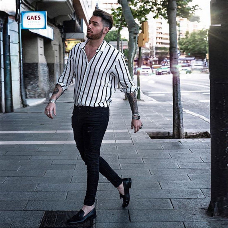 Men's Casual Long Sleeve Striped Shirt