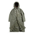 Retro Hooded Over-the-knee Cycling Windbreaker Drawstring Corduroy Panel Coat