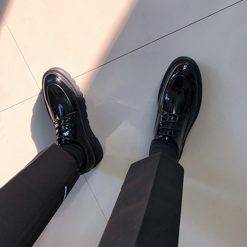 New Thick-Soled Low-Top Shoes Bright Leather British Casual All-Match Shoes