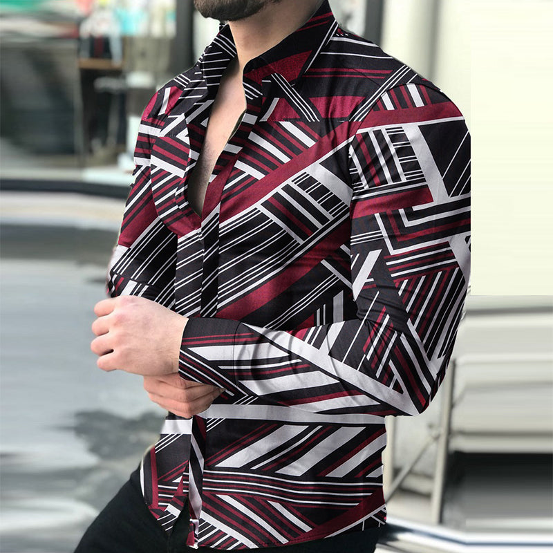 Men's Casual Long-sleeved Printed Shirt