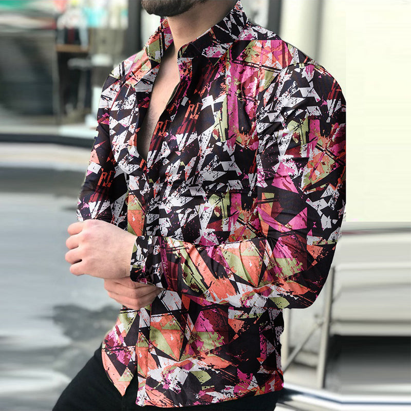Men's Casual Long-sleeved Printed Shirt