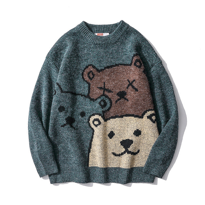 Bear Sweater Men and Women Trend Loose Round Neck Lazy Knit Sweater