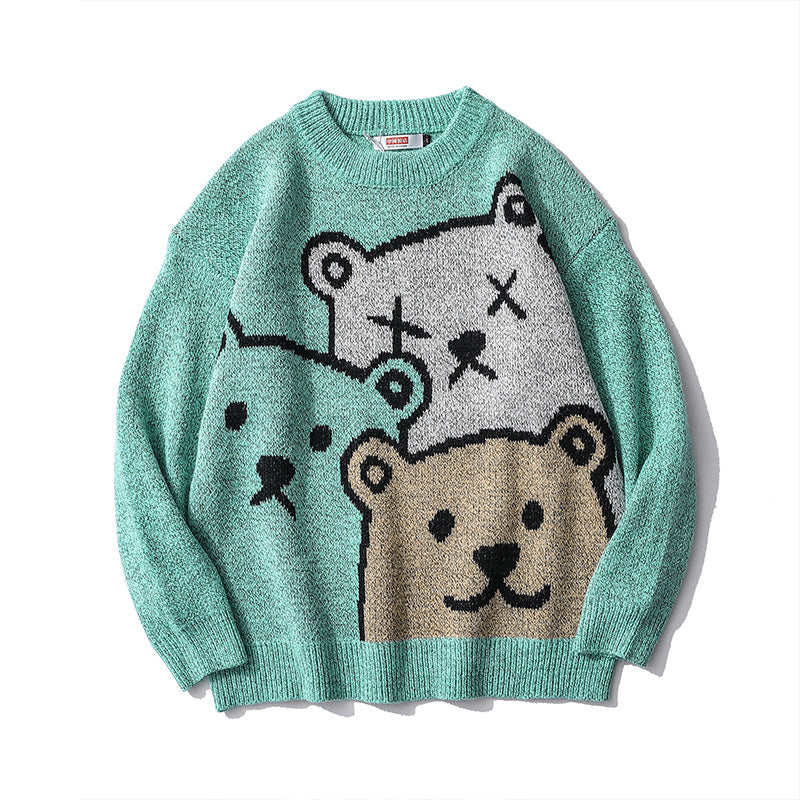 Bear Sweater Men and Women Trend Loose Round Neck Lazy Knit Sweater