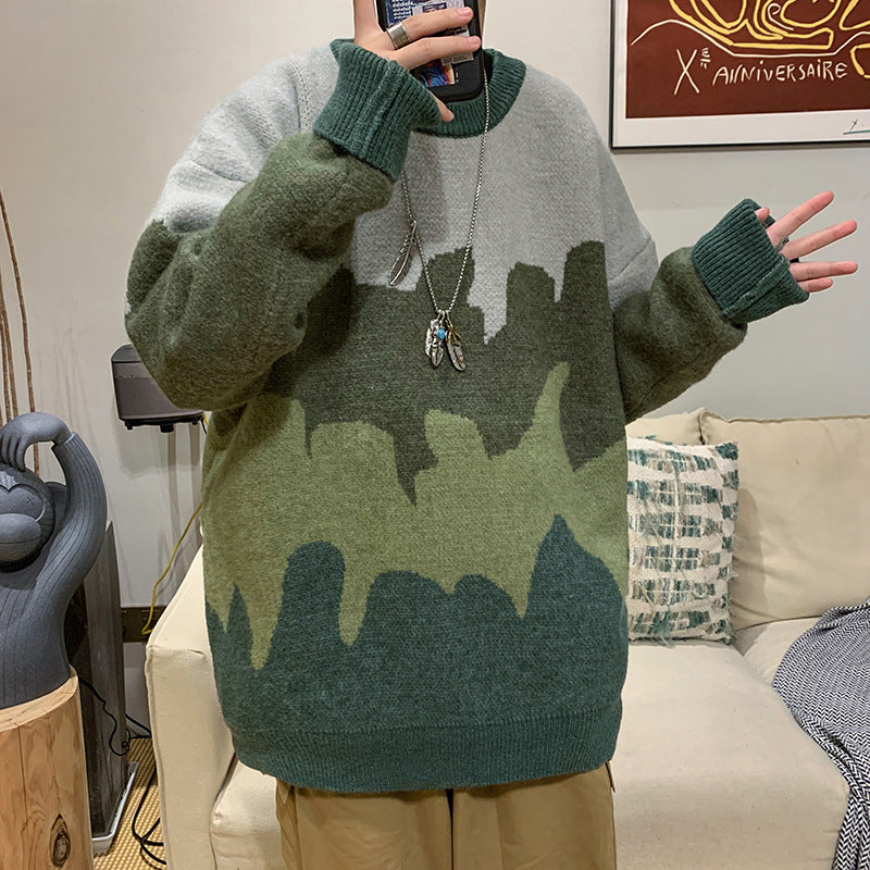 Color Block Crew Neck Sweater Pullover Sweater