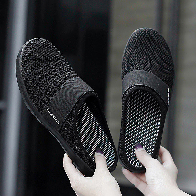 Summer New Style Women's Slippers Baotou Half Tow Bird's Nest Mesh Hole Shoes