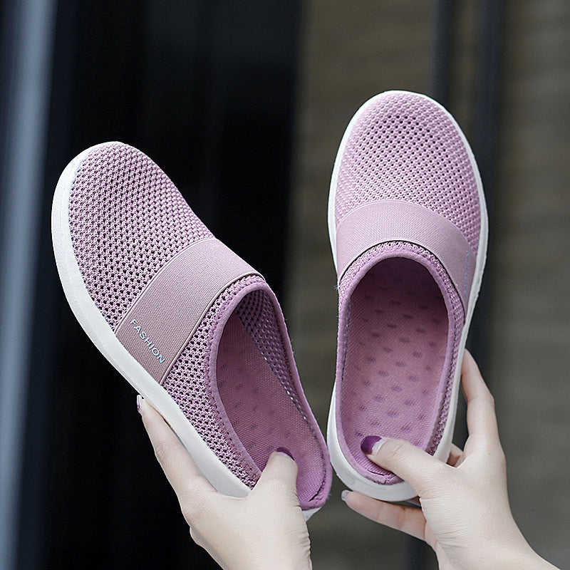 Summer New Style Women's Slippers Baotou Half Tow Bird's Nest Mesh Hole Shoes