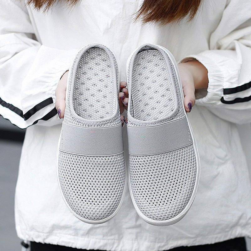 Summer New Style Women's Slippers Baotou Half Tow Bird's Nest Mesh Hole Shoes