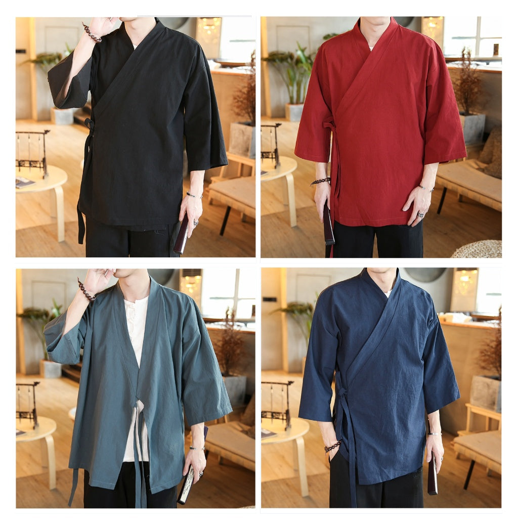 Chinese Style Robe Men's Retro Three-quarter Sleeve Jacket Thin Section