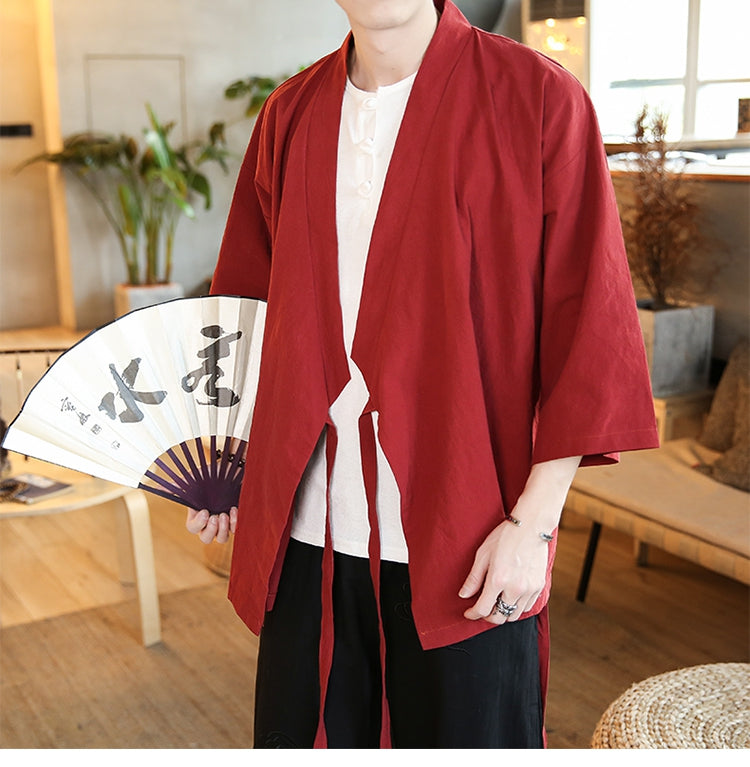 Chinese Style Robe Men's Retro Three-quarter Sleeve Jacket Thin Section