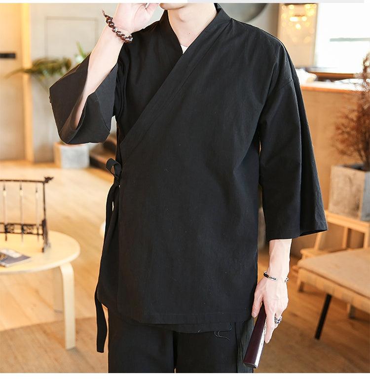 Chinese Style Robe Men's Retro Three-quarter Sleeve Jacket Thin Section