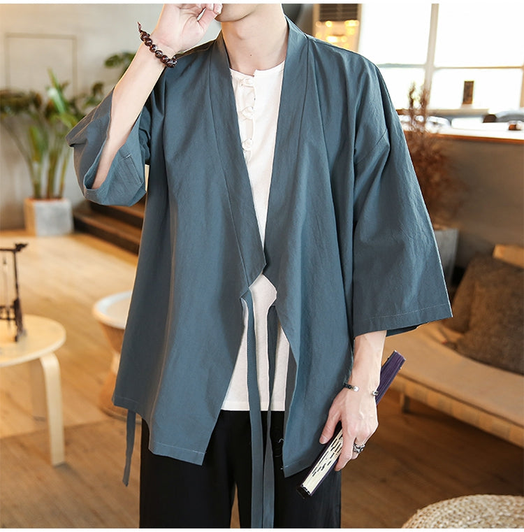 Chinese Style Robe Men's Retro Three-quarter Sleeve Jacket Thin Section