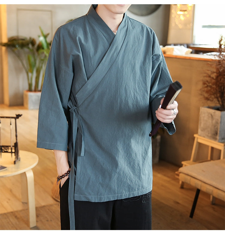 Chinese Style Robe Men's Retro Three-quarter Sleeve Jacket Thin Section