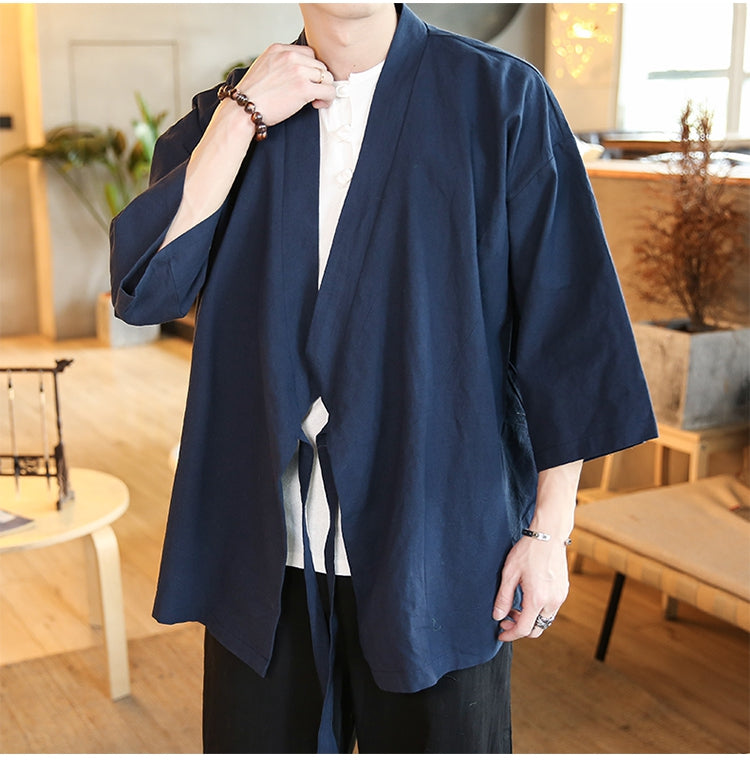 Chinese Style Robe Men's Retro Three-quarter Sleeve Jacket Thin Section