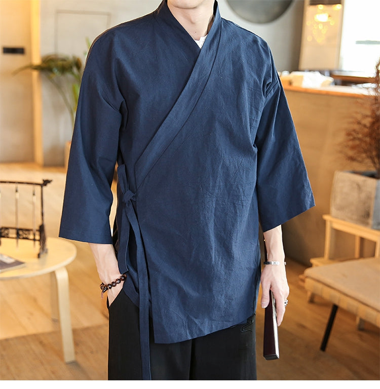 Chinese Style Robe Men's Retro Three-quarter Sleeve Jacket Thin Section
