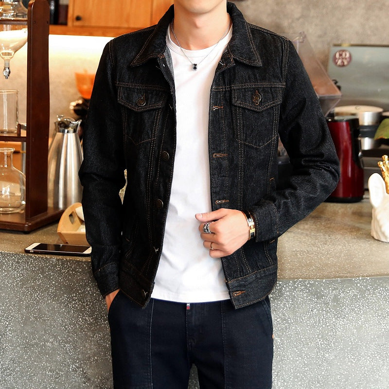 Lapel Long Sleeve Denim Jacket Men