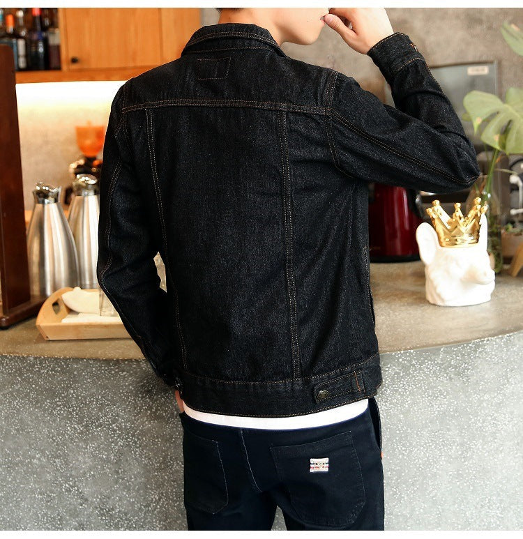 Lapel Long Sleeve Denim Jacket Men