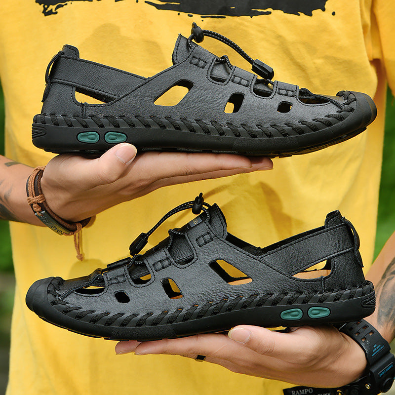 Men's Baotou Sandals New Breathable Leather Sandals Summer Fashion Outer Wear Set Feet All-Match Beach Shoes