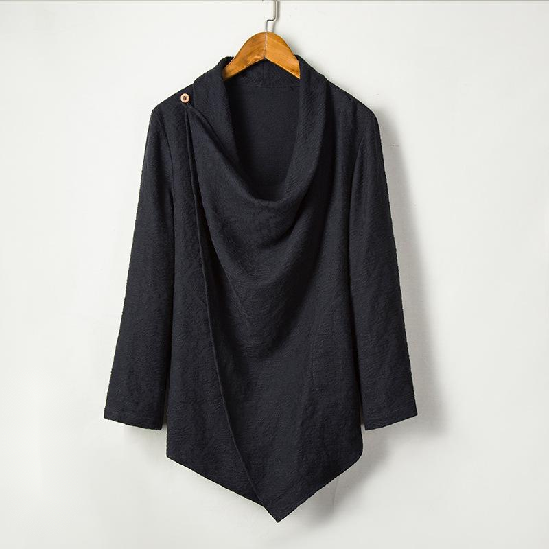 Chinese Style Cotton and Linen Men's Zen Mid-length Solid Color Personality Windbreaker Jacket