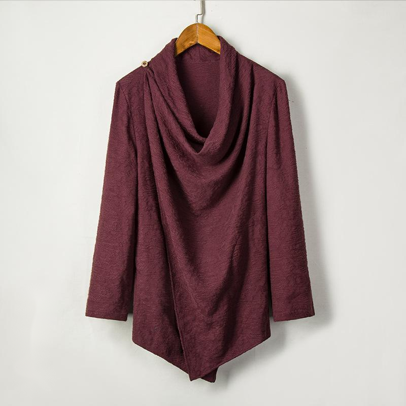 Chinese Style Cotton and Linen Men's Zen Mid-length Solid Color Personality Windbreaker Jacket