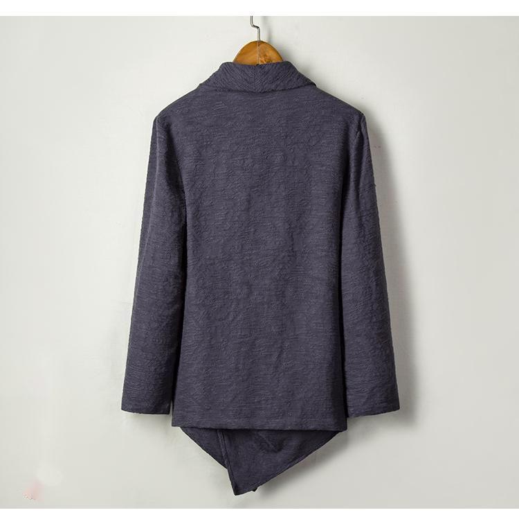 Chinese Style Cotton and Linen Men's Zen Mid-length Solid Color Personality Windbreaker Jacket