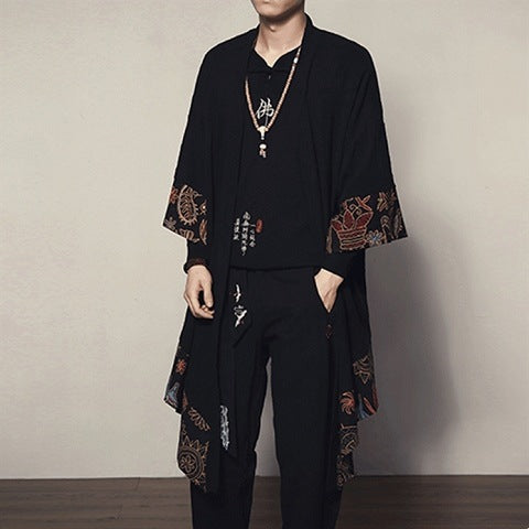 Retro Chinese Style Men's Ethnic Style Jacket Tang Suit Three-Quarter Sleeve Kimono