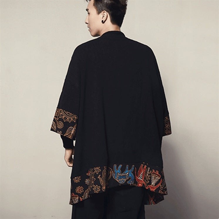 Retro Chinese Style Men's Ethnic Style Jacket Tang Suit Three-Quarter Sleeve Kimono