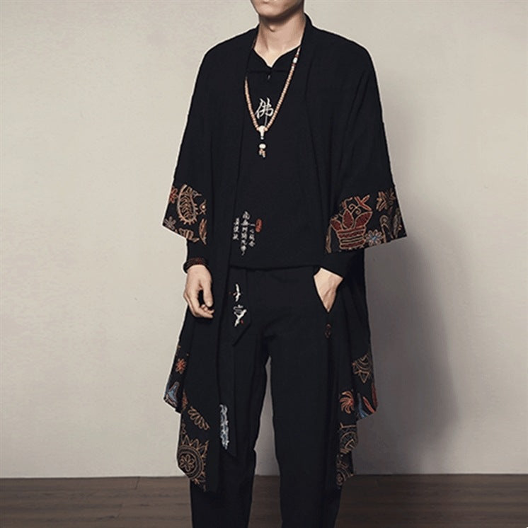 Retro Chinese Style Men's Ethnic Style Jacket Tang Suit Three-Quarter Sleeve Kimono