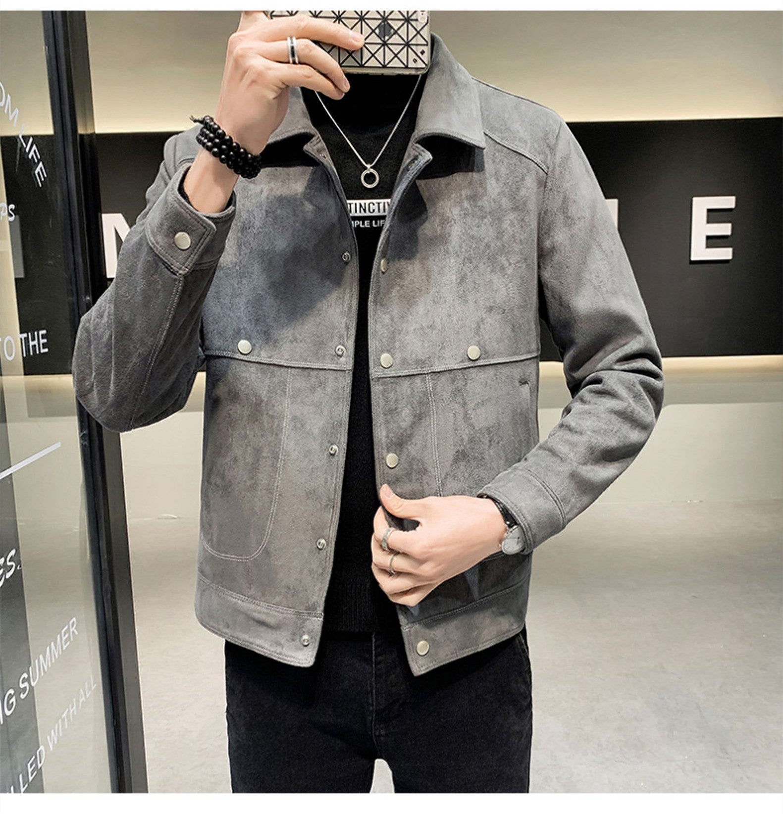 Men's Slim Spring And Autumn Thin Deerskin Velvet Bomber Jacket