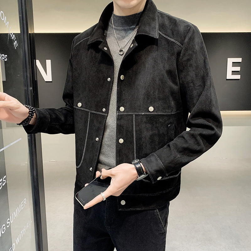 Men's Slim Spring And Autumn Thin Deerskin Velvet Bomber Jacket