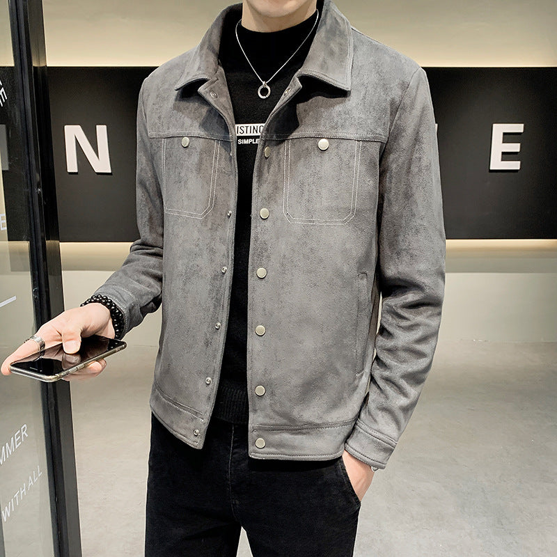 Men's Slim Spring And Autumn Thin Deerskin Velvet Bomber Jacket