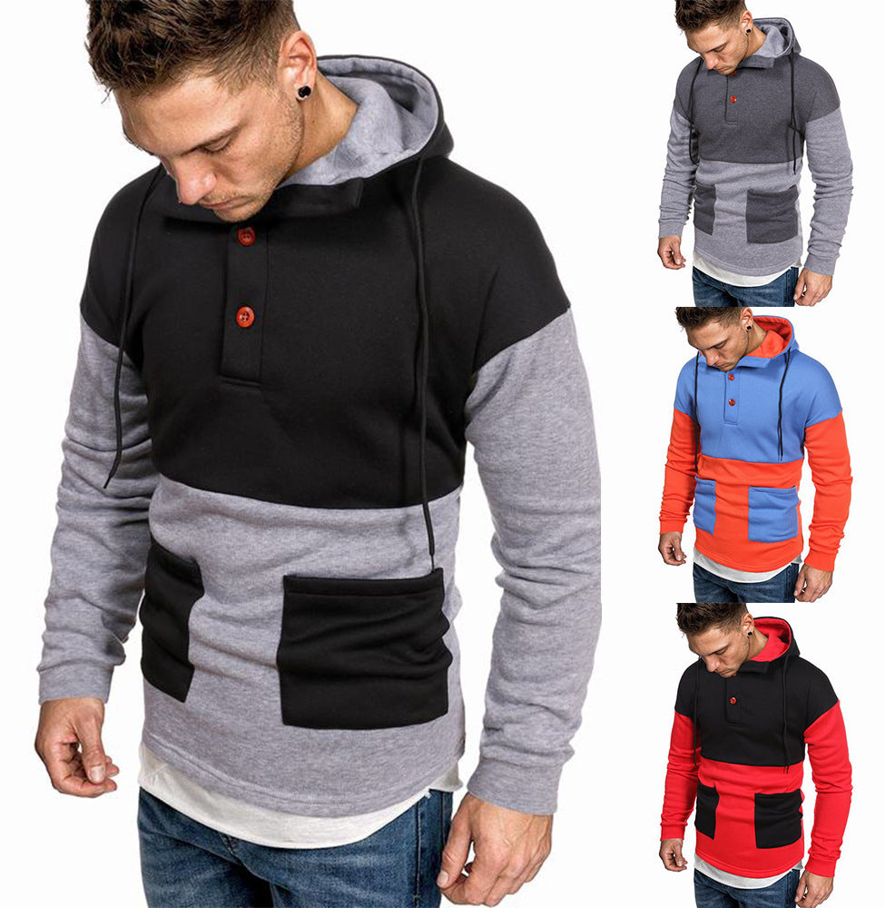 Casual Color Block Hoodie Pullover Men's Sweater