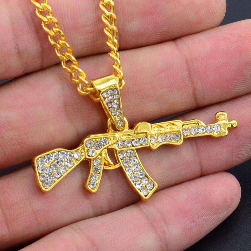 Cool Gothic Gun Shape Pendant Rhinestone