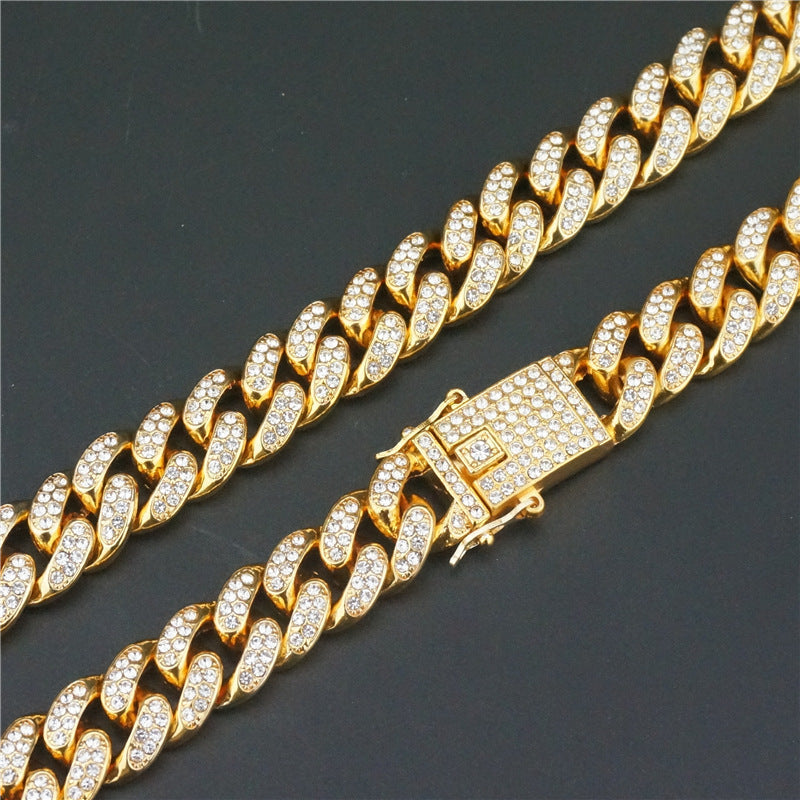 Hip-Hop Domineering Diamond Large Gold Cuban Chain Necklace