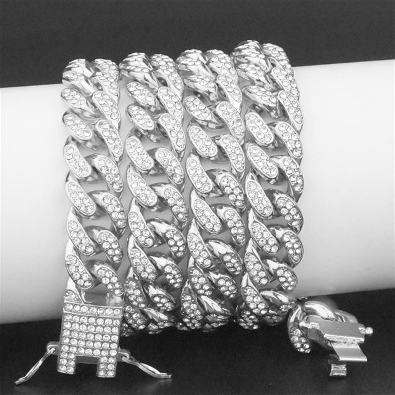 Hip-Hop Domineering Diamond Large Gold Cuban Chain Necklace