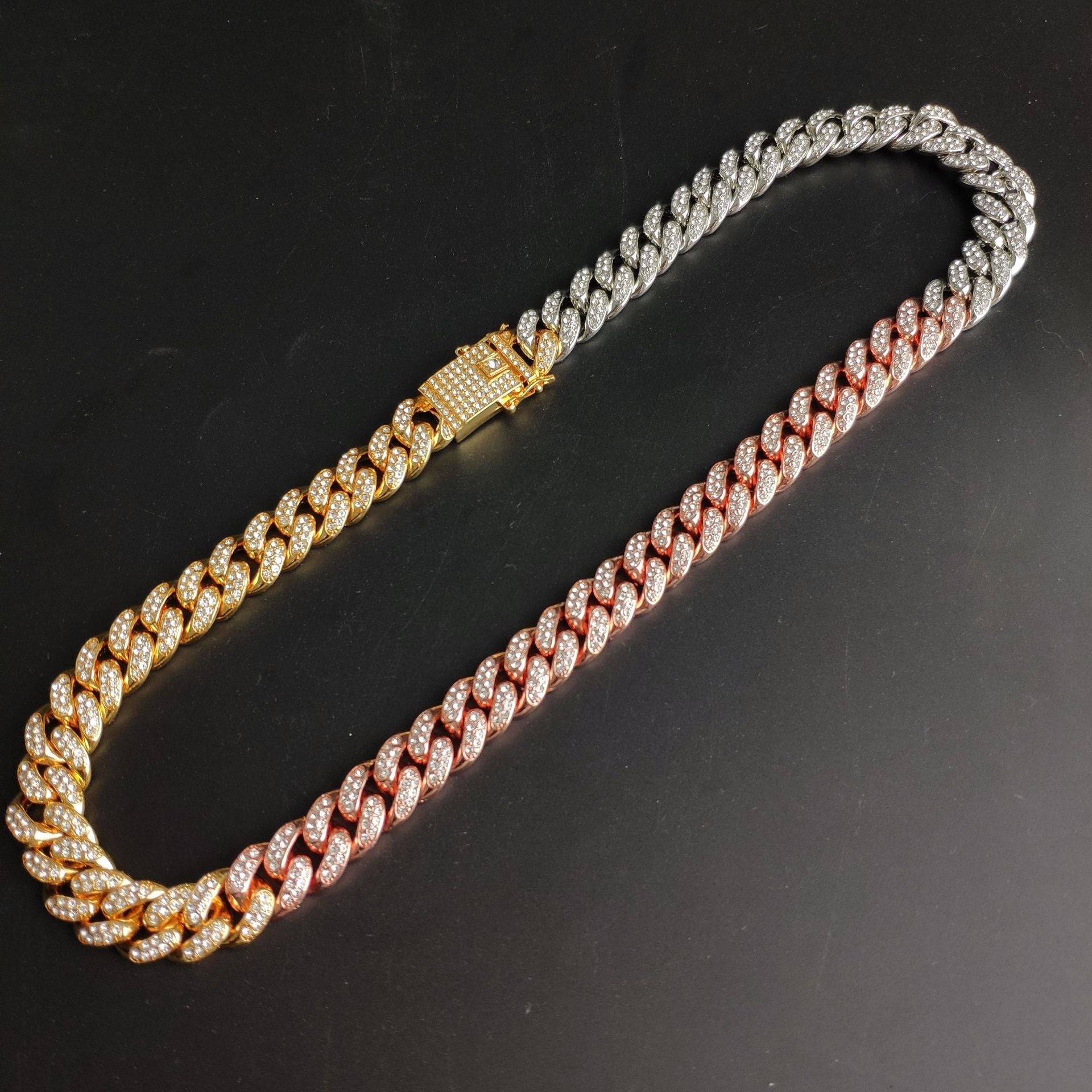 Hip-Hop Domineering Diamond Large Gold Cuban Chain Necklace