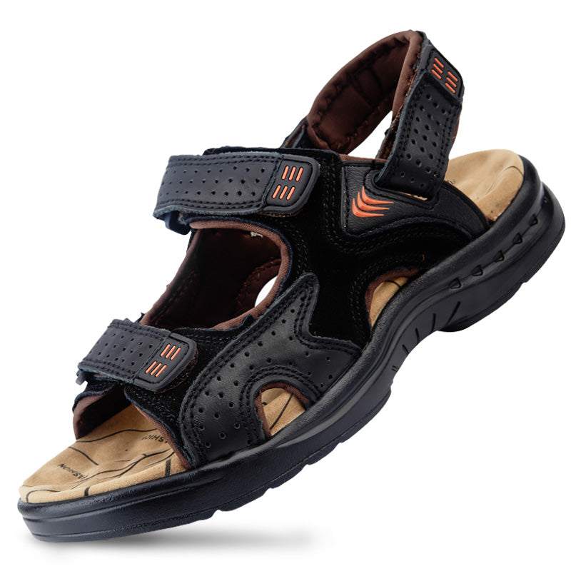Men'S Sandals Leather Toe Platform Top Layer Cowhide Outdoor Casual Sandals