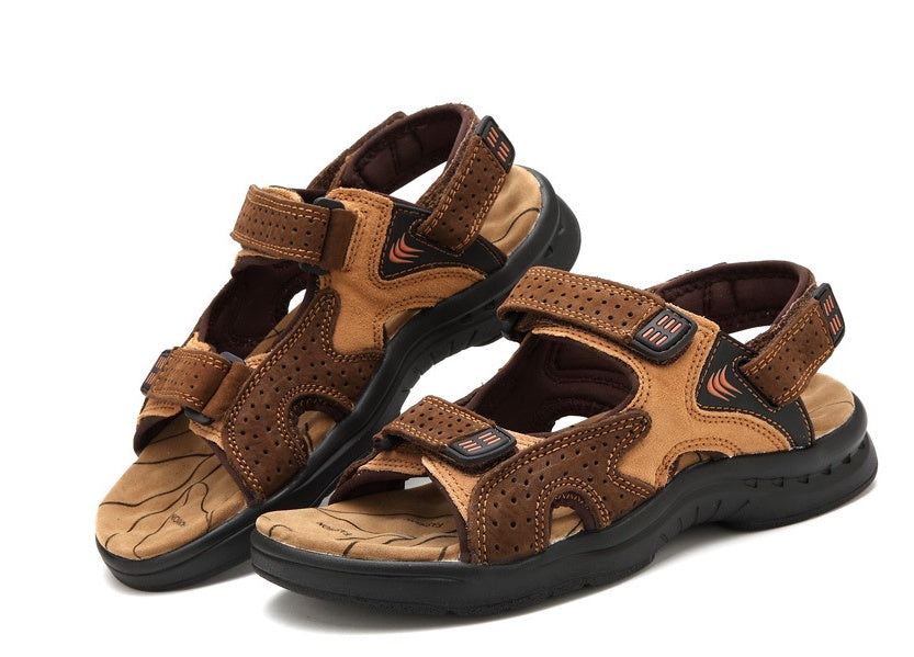 Men'S Sandals Leather Toe Platform Top Layer Cowhide Outdoor Casual Sandals