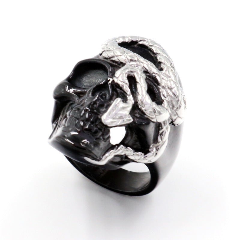 Black Snake Skull Rings For Men