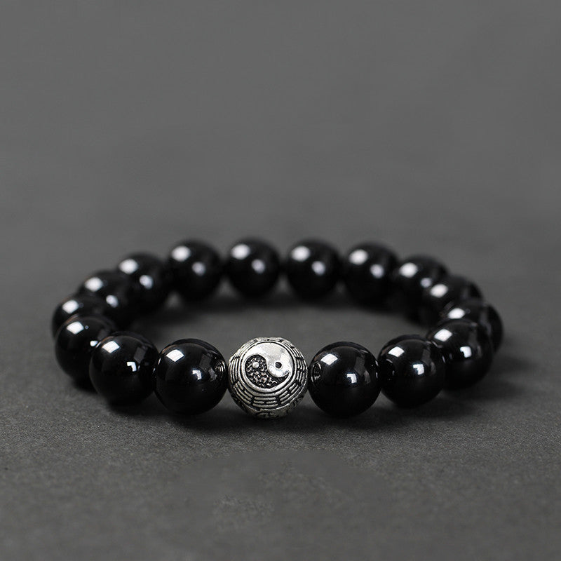Black Agate Transfer Beads Bracelet For Men