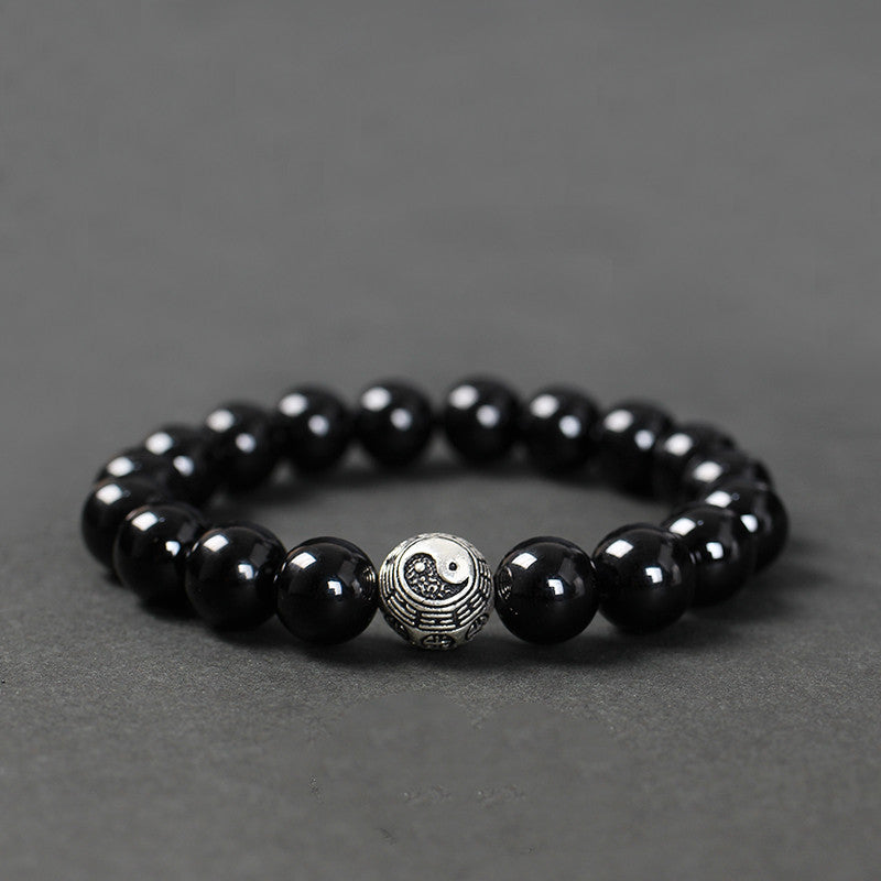 Black Agate Transfer Beads Bracelet For Men
