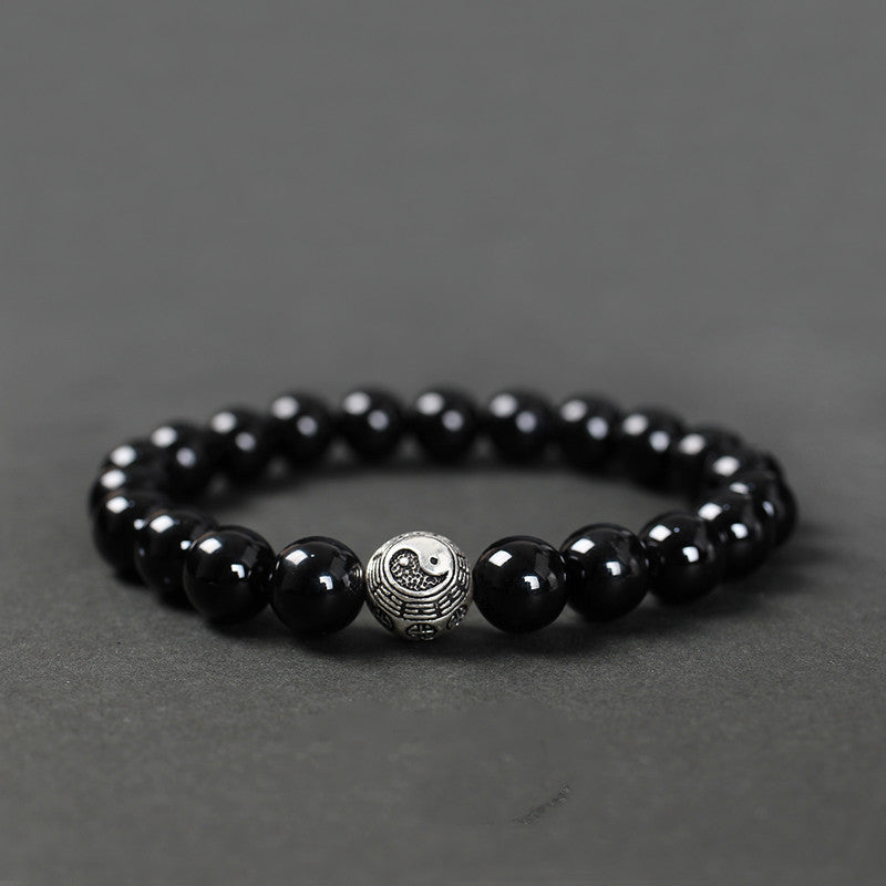 Black Agate Transfer Beads Bracelet For Men