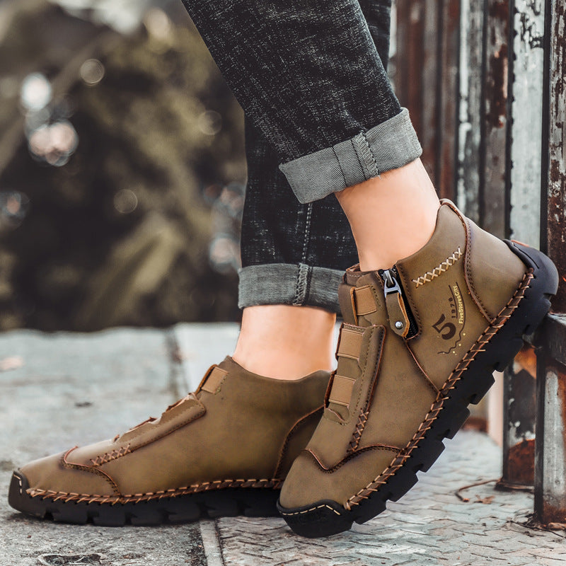 Leather Shoes New Casual Single Shoes Low Cut Round Toe Fashion Trend British Style