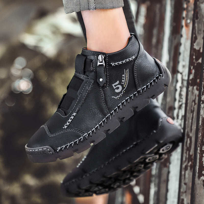 Leather Shoes New Casual Single Shoes Low Cut Round Toe Fashion Trend British Style