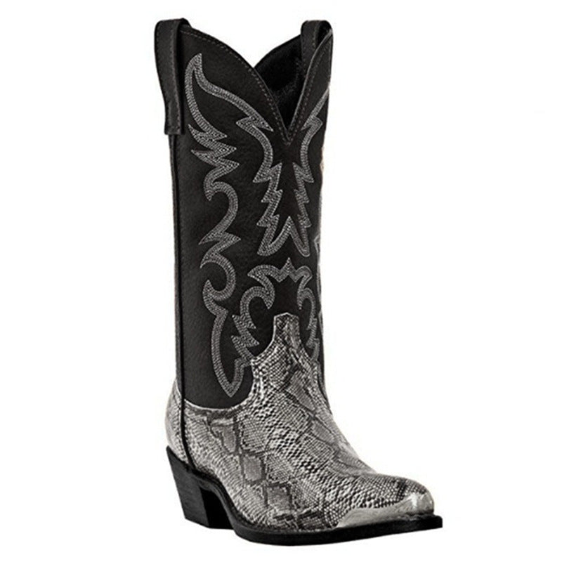 High-Heeled Iron Head Western Cowboy Boots Couples 38-48 Printed Snake Print