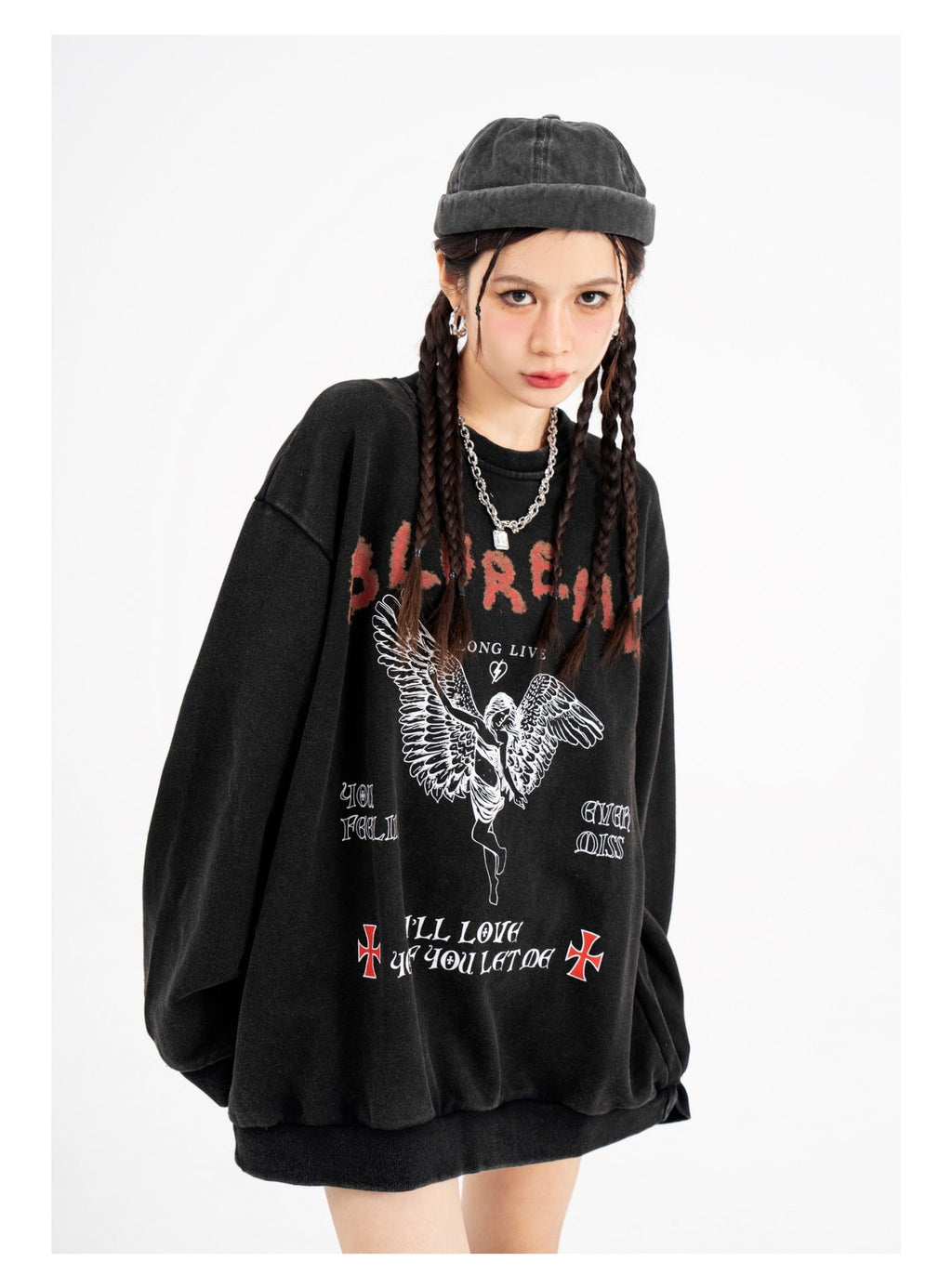 American Retro Washed Printed Terry Sweater